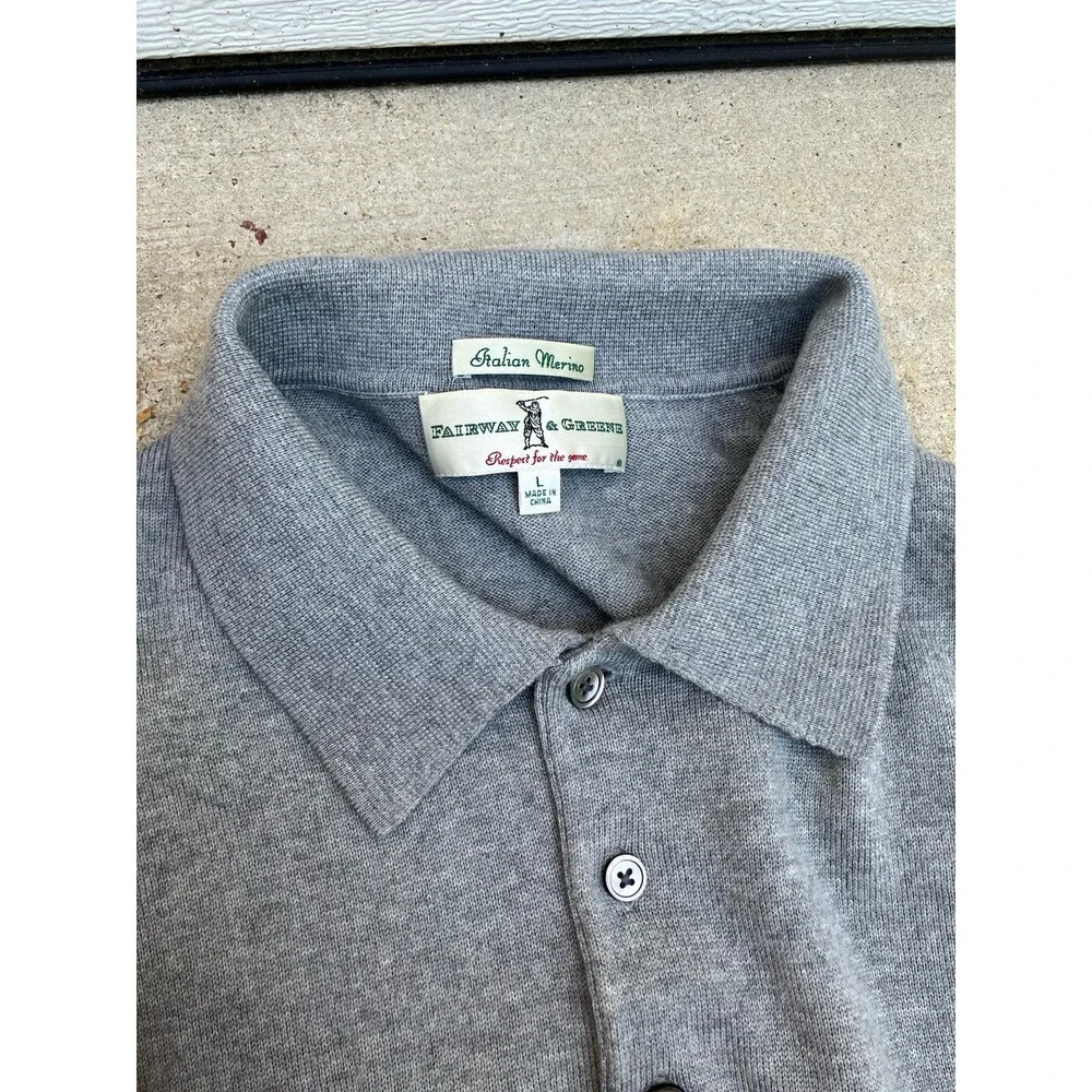 Fairway & Greene Mens L Italian Merino Wool Heather Grey 1/4 Zip Sweater Golf